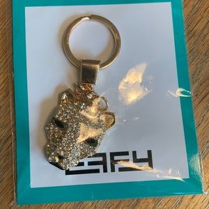 Crystal Leopard Head Gold Keychain